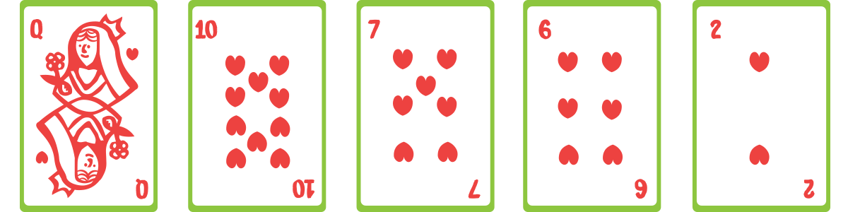 Illustration of cards showing a Flush