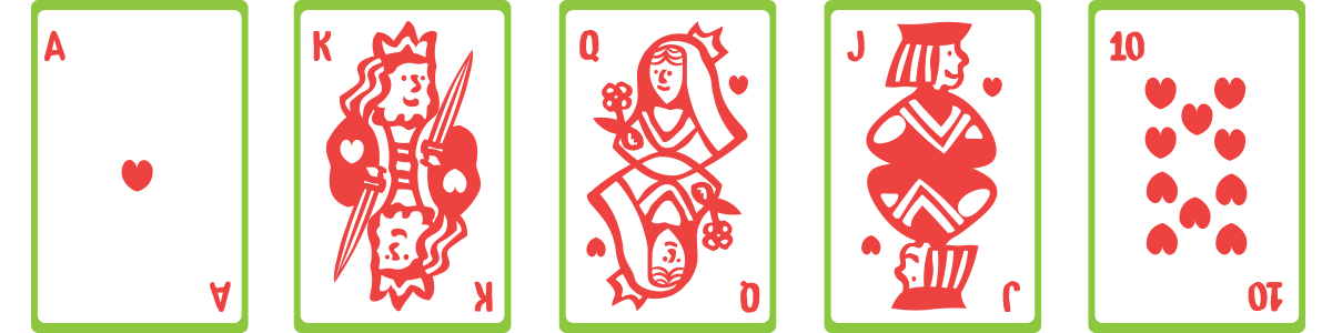 Illustration of cards showing a Royal flush