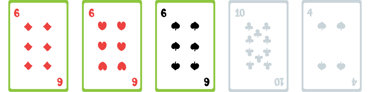Illustration of cards showing Three of a Kind