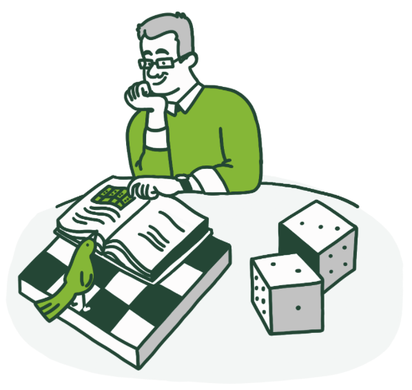 Illustration of a person in a dice table learning the rules